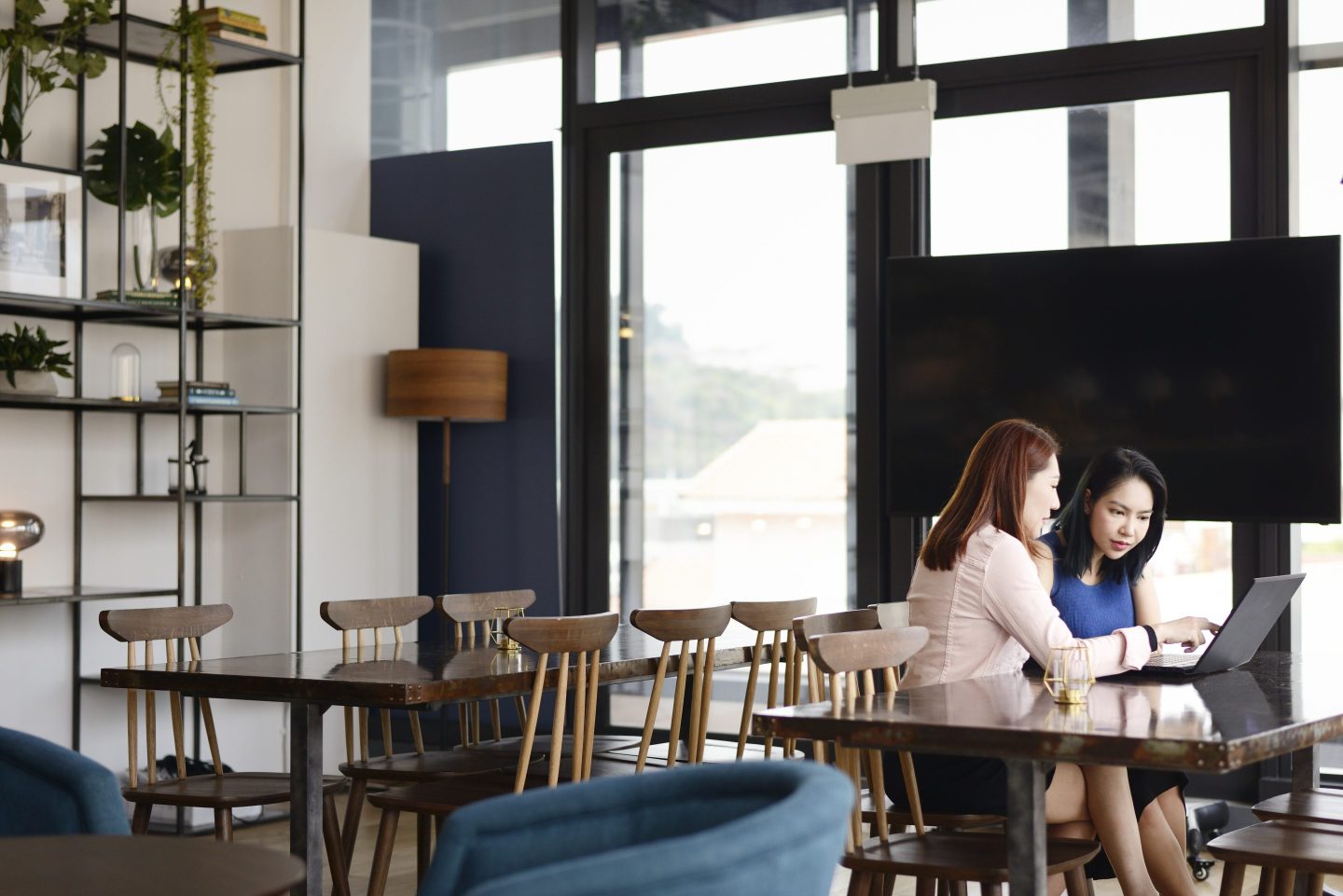 Women working together in a co-working office