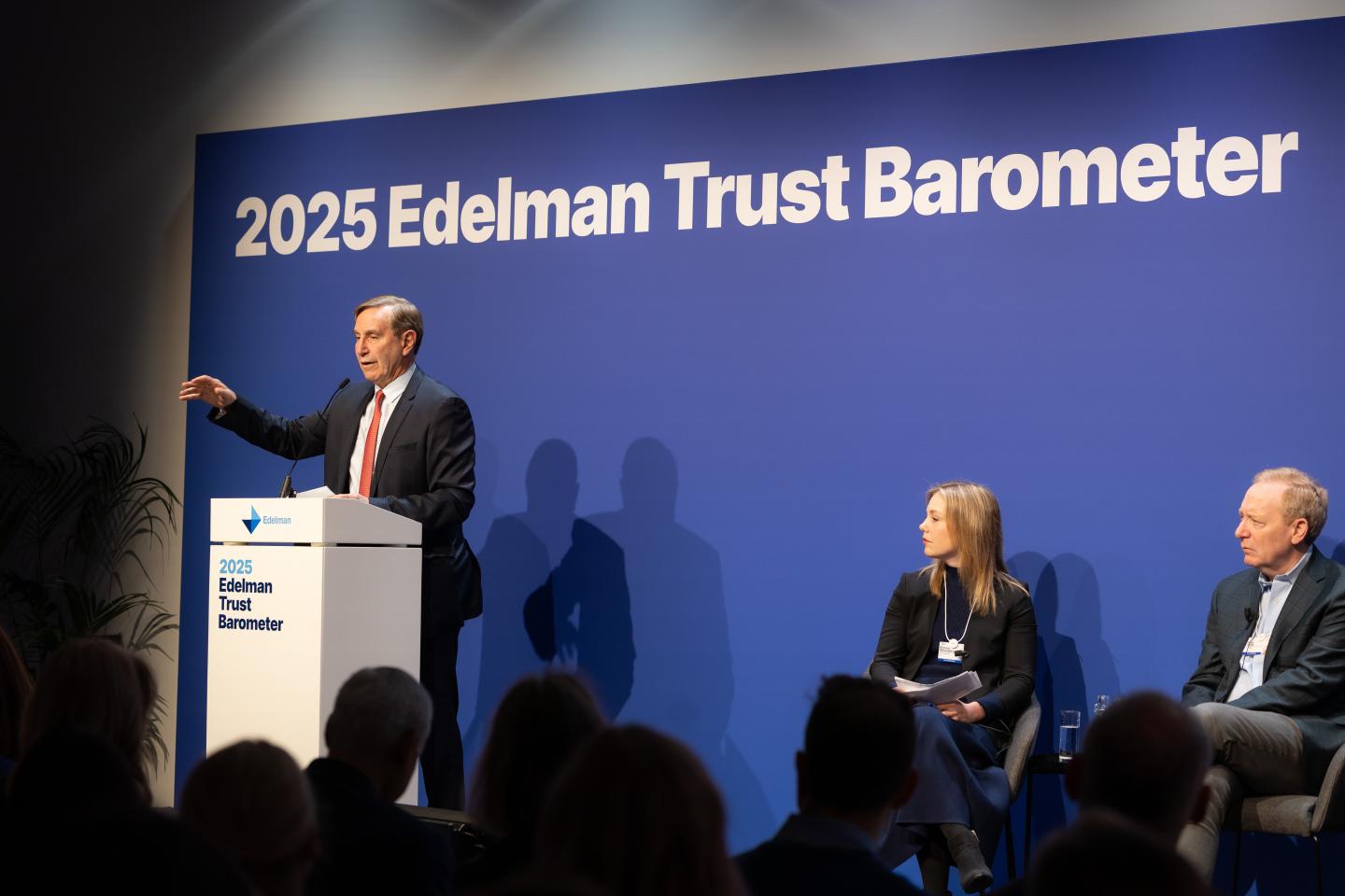Photo: Edelman CEO Richard Edelman, Fortune Editor-in-Chief Alyson Shontell, and Microsoft President Brad Smith, at the WEF conference in Davos.