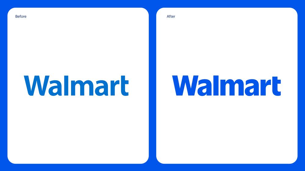 Two pictures of "Walmart" text, with one bluer and bolder than the other