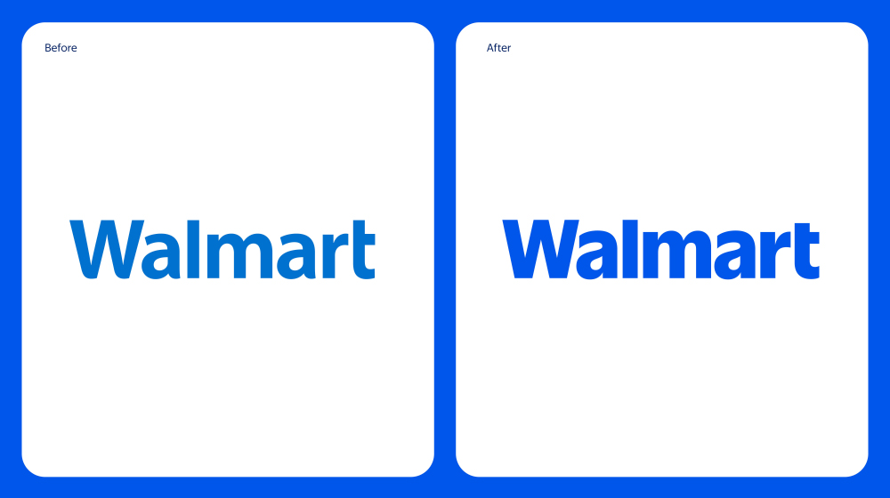 Two pictures of "Walmart" text, with one bluer and bolder than the other