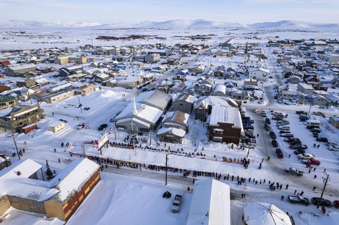 An aerial view of the Alaskan city of Nome