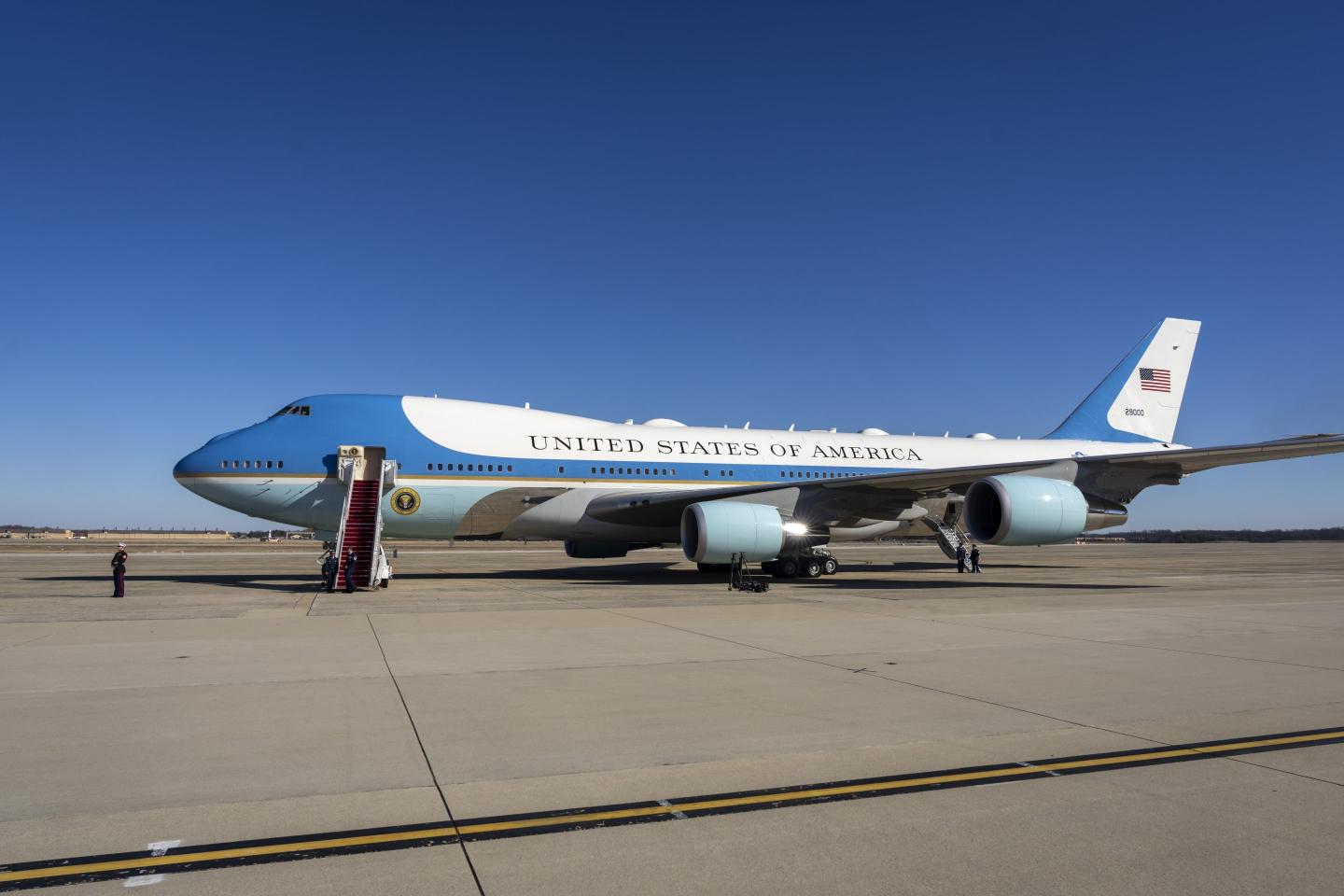 Trump tours Boeing plane to highlight aircraft maker’s delay in delivering a new Air Force One