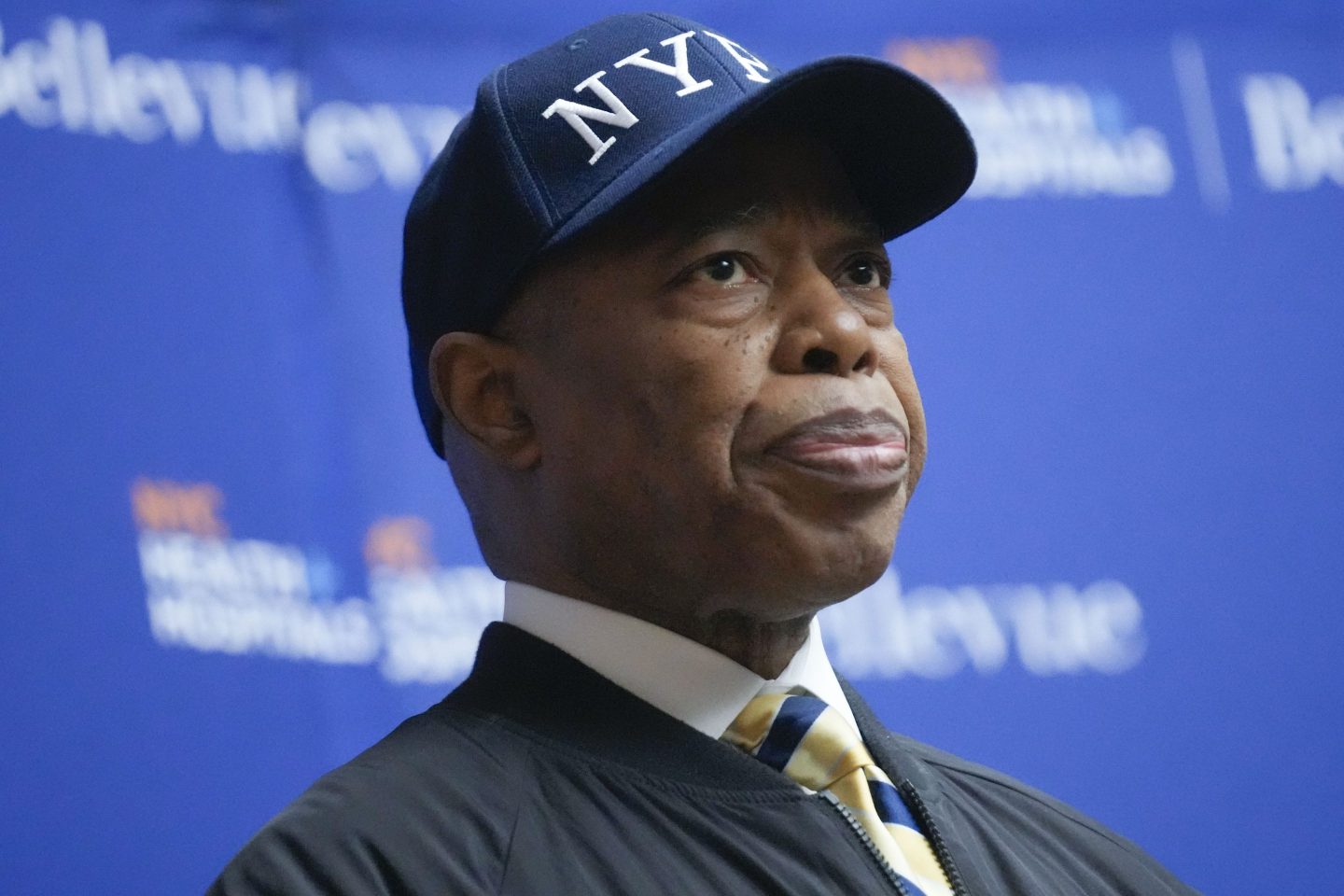 New York City mayor Eric Adams attends a news conference regarding a police officer who was shot in New York, on Feb. 18, 2025.