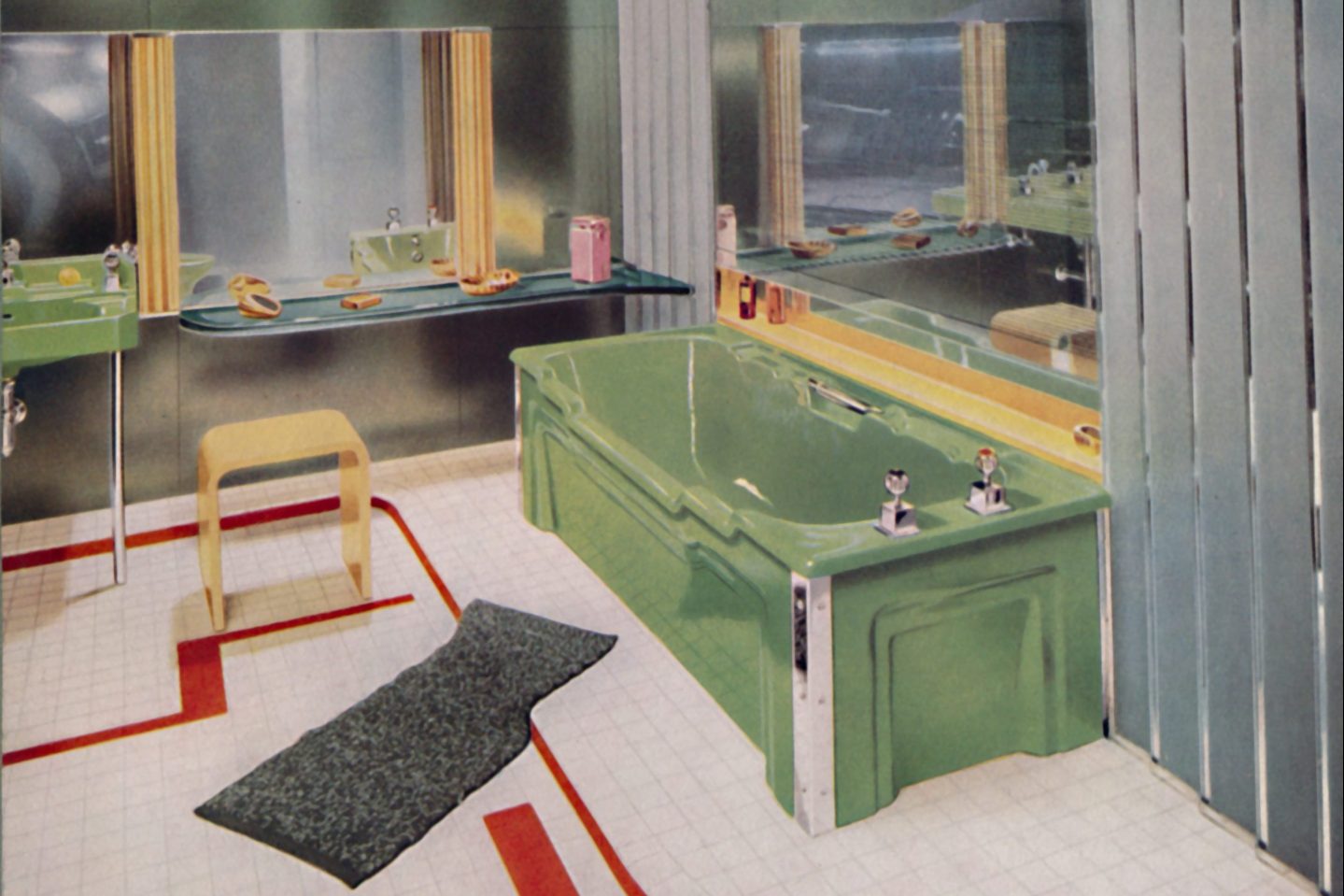The design of a 1930s bathroom.