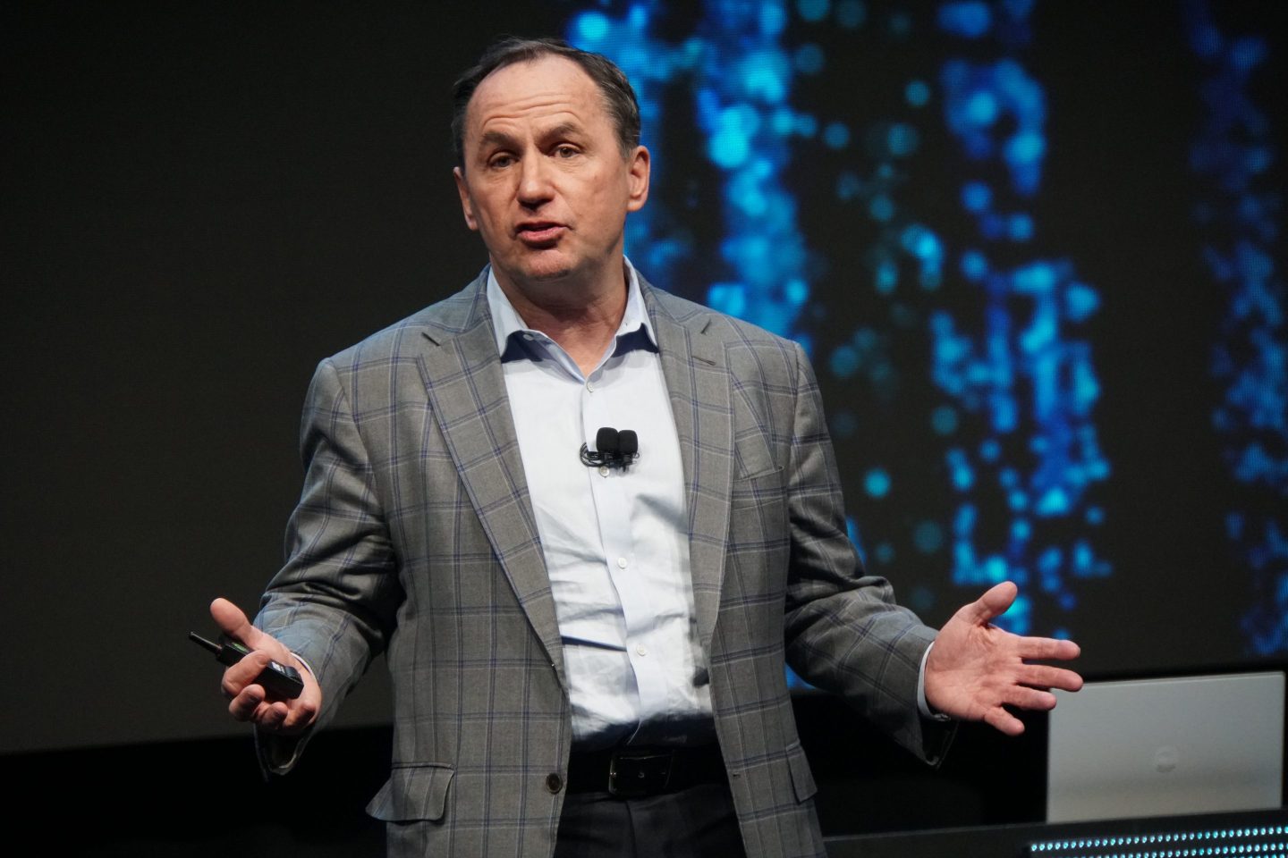 Intel’s former CFO-turned-CEO Bob Swan speaks at a conference.
