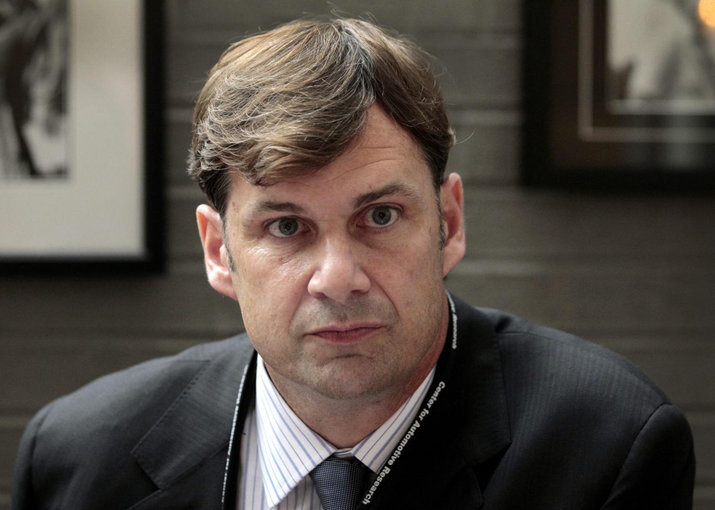 Ford CEO Jim Farley listens during an interview in Traverse City, Michigan.