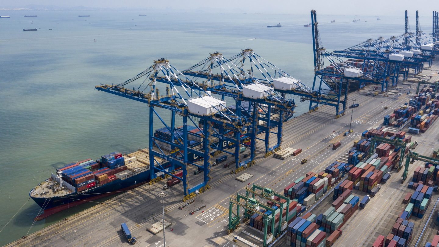 Aerial view of containers at the Port of Nansha