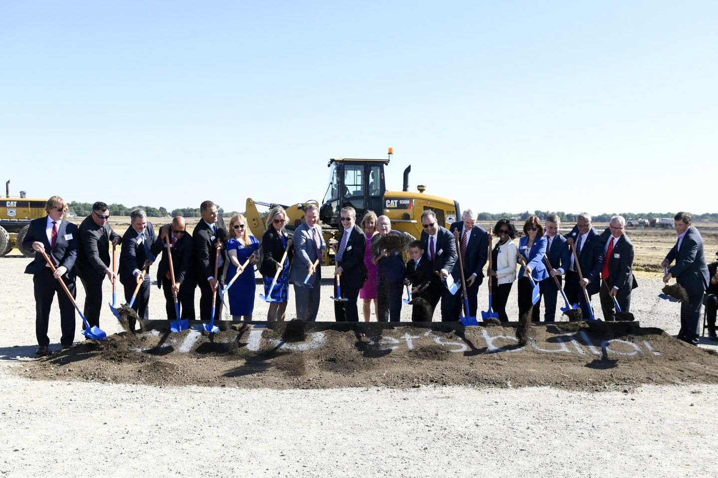 Ohio state and federal officials during a ceremony at the groundbreaking of the new Intel semiconductor manufacturing facility near New Albany, Ohio, US, on Friday, Sept. 9, 2022.