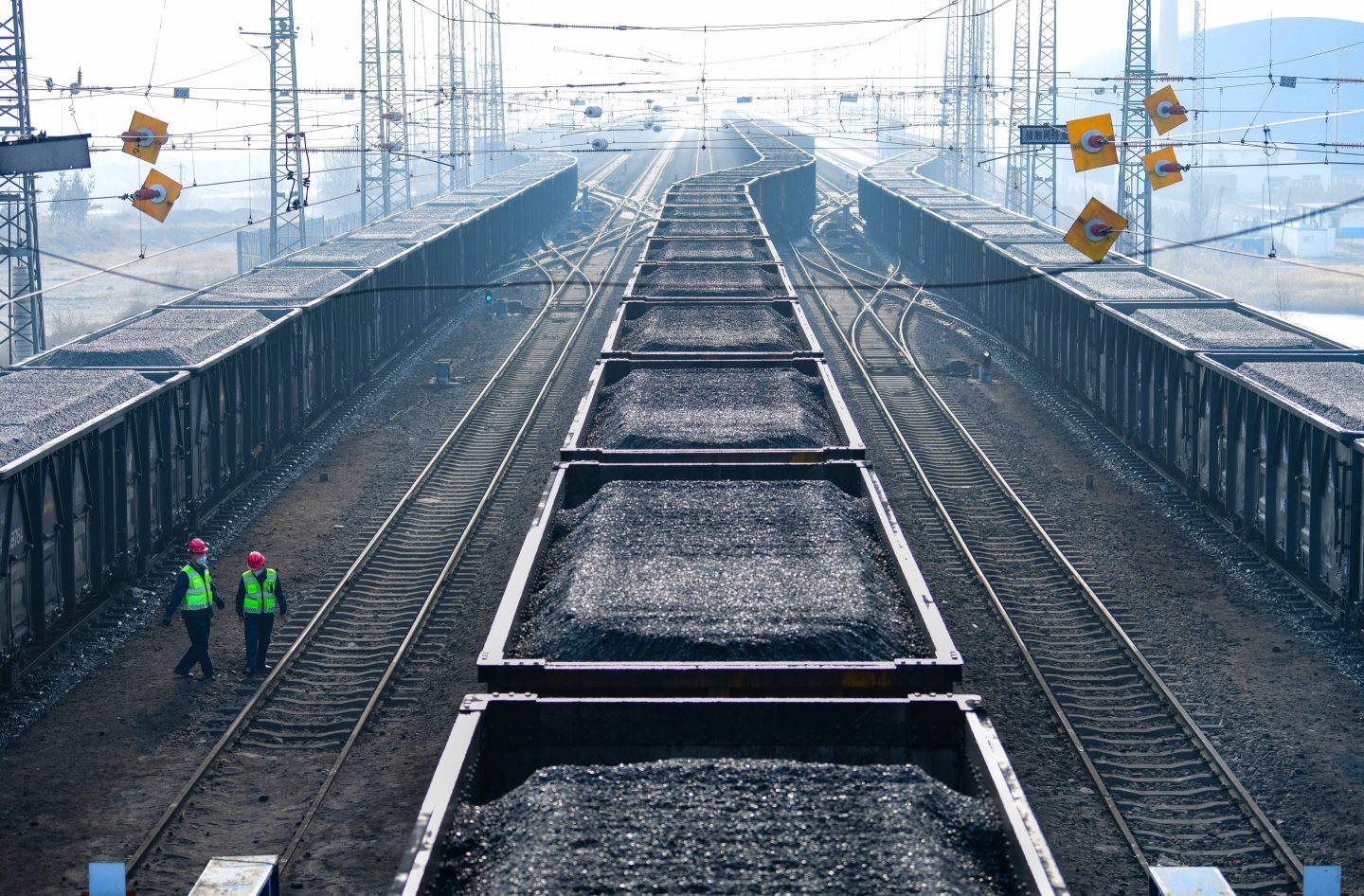 Train loaded with coal ready to leave a coal mine belonging to China Energy Investment Corporation on Jan. 14, 2023 in Ejin Horo Banner, Ordos City, Inner Mongolia Autonomous Region of China.