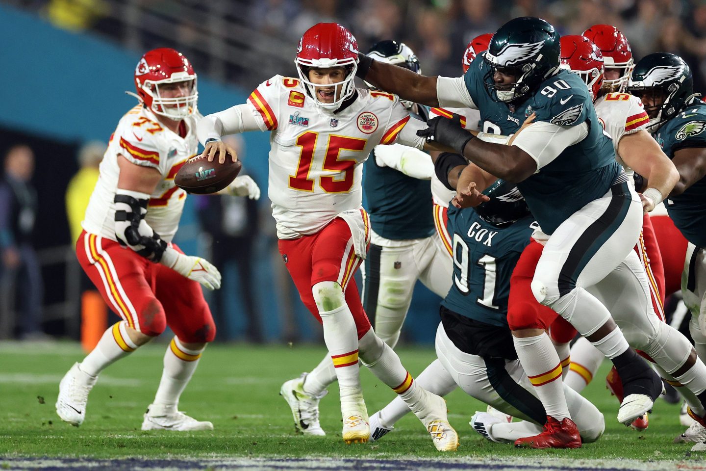 The Chiefs and Eagles, here in 2023, will face off again in Super Bowl LIX Sunday.
