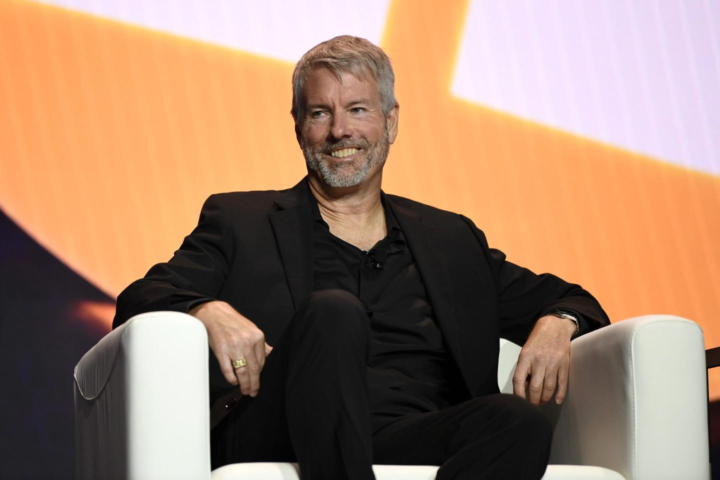 Michael Saylor speaks on stage during Bitcoin Conference 2023 at Miami Beach Convention Center on May 19, 2023.