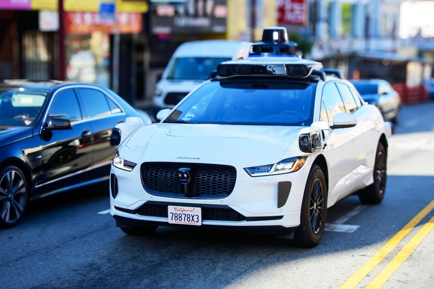 A Waymo driverless Jaguar in San Francisco.