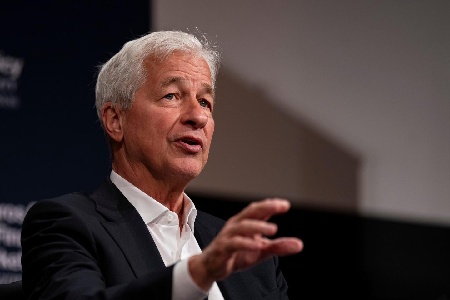 Jamie Dimon, CEO of JP Morgan Chase, speaking onstage.