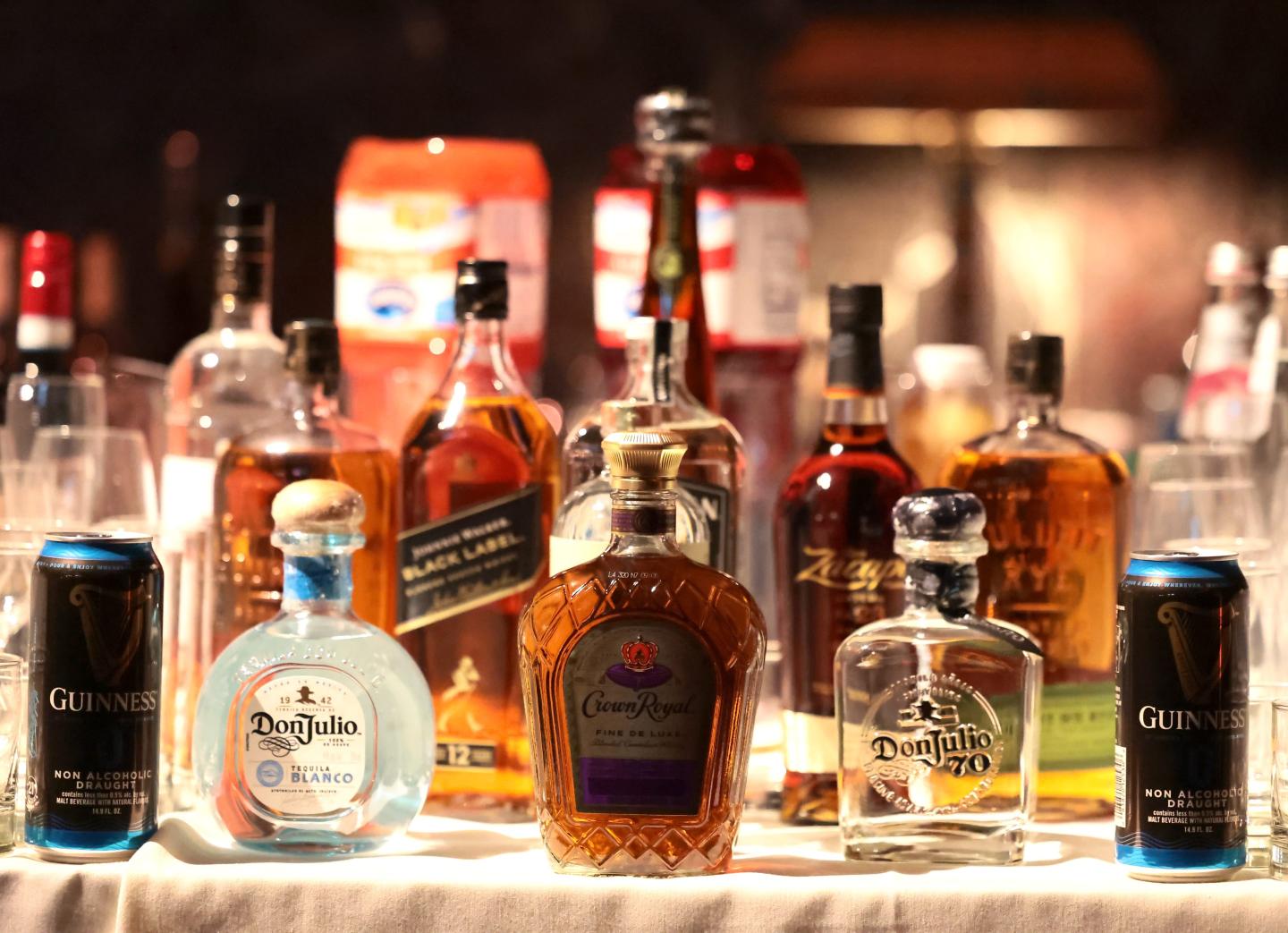bottles lined up on a table
