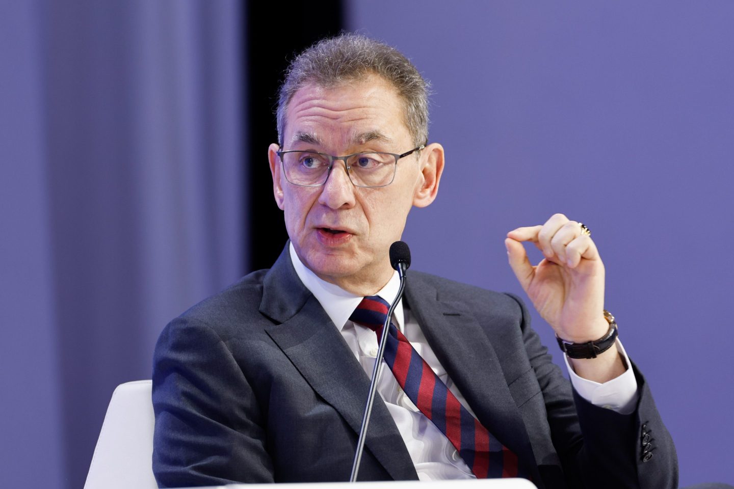 Albert Bourla, chief executive officer of Pfizer Inc., during a panel session at the World Economic Forum