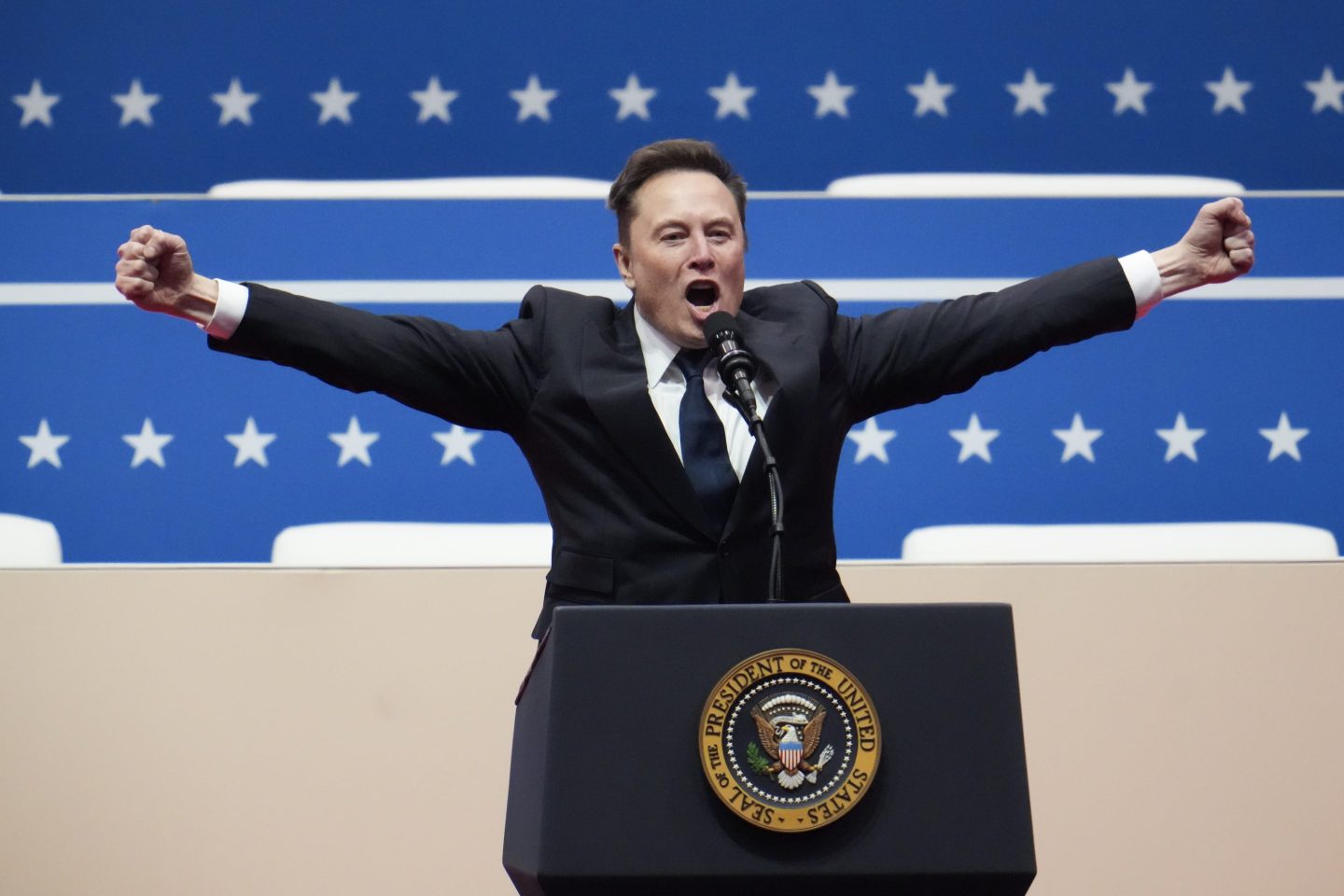 Elon Musk during an inauguration event at Capital One Arena on Jan. 20.