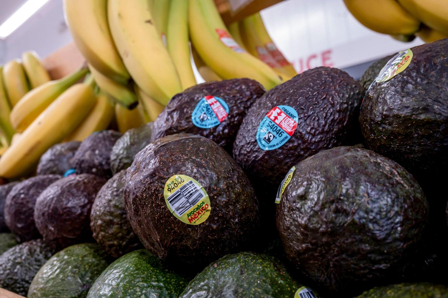 Avocados and bananas from Mexico at a grocery store in San Francisco, California, US, on Thursday, Jan. 30, 2025.