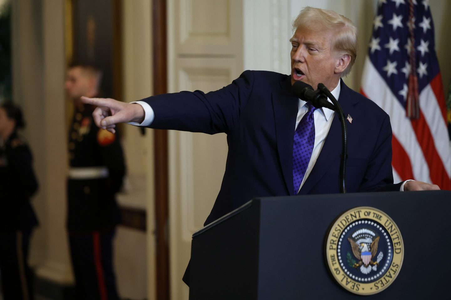 President Donald Trump in the East Room of the White House on Jan. 29.