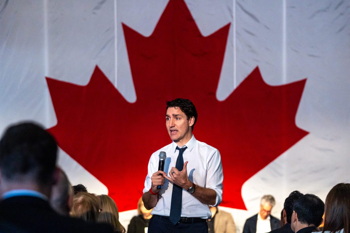 Canadian Prime Minister Justin Trudeau gives opening remarks at Evergreen Brick Works on Feb. 7, 2025 in Toronto.