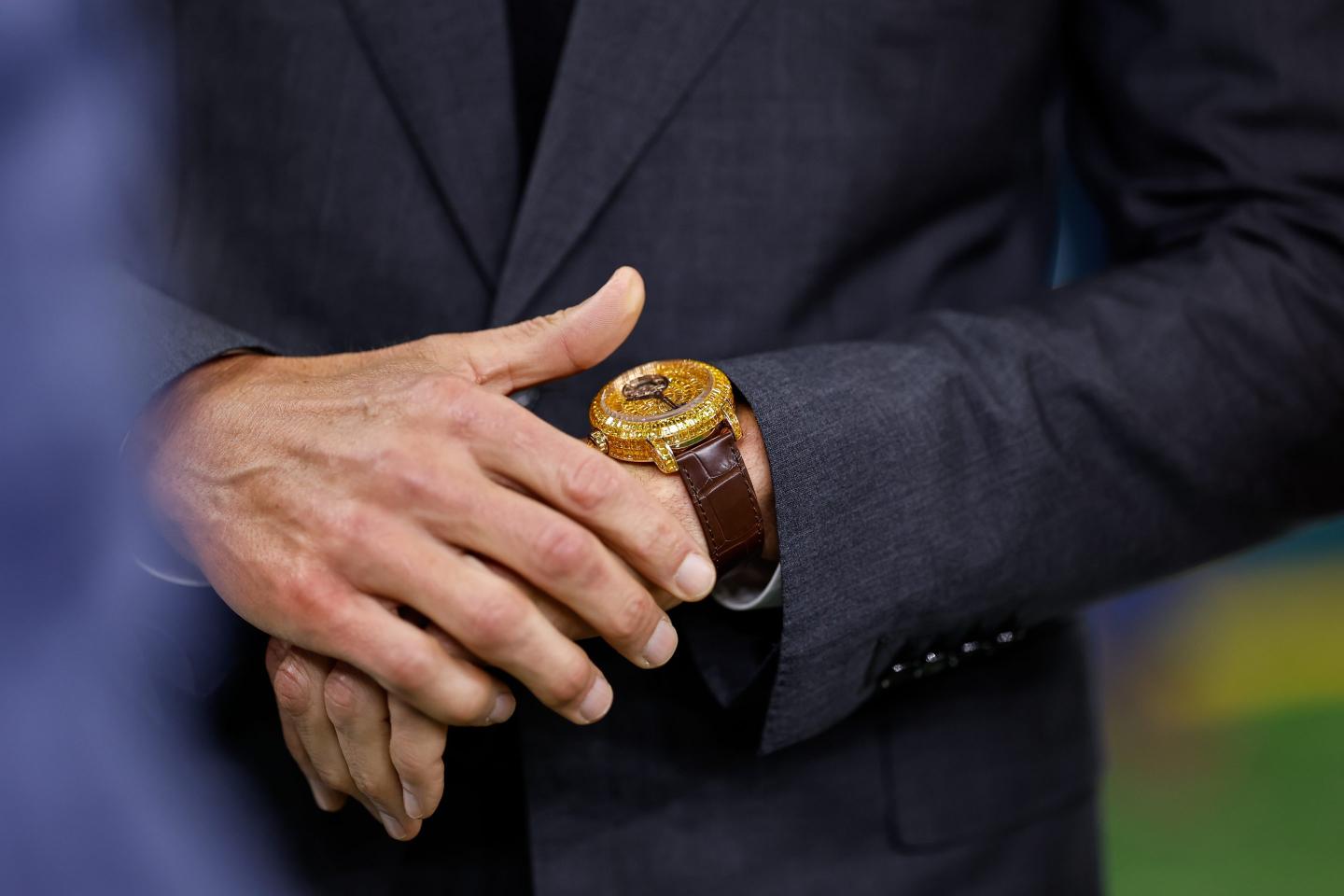 A closeup of Tom Brady's watch