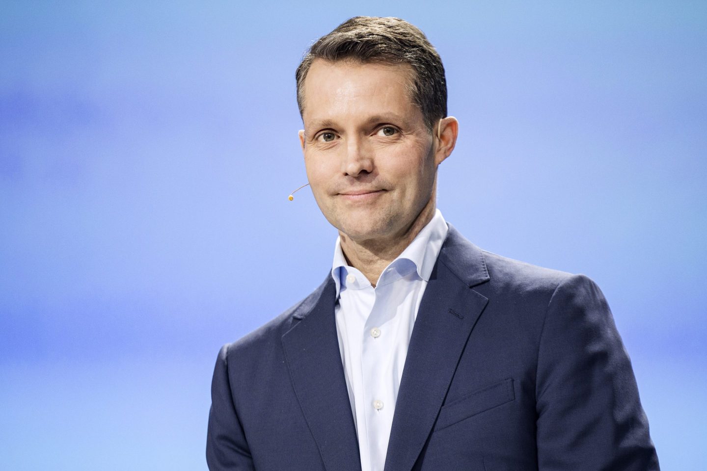 Justin Hotard, incoming chief executive officer of Nokia Oyj, during a news conference at the company's headquarters in Espoo, Finland, on Monday, Feb. 10, 2025.