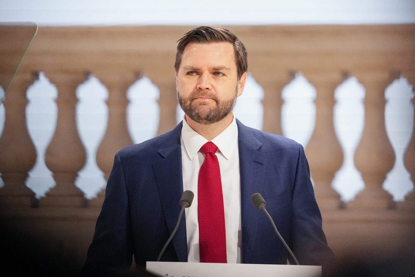 U.S. vice president JD Vance speaking at the AI Action Summit in Paris, France on Feb. 11, 2025.(Photo: Nathan Laine/Bloomberg/Getty Images)