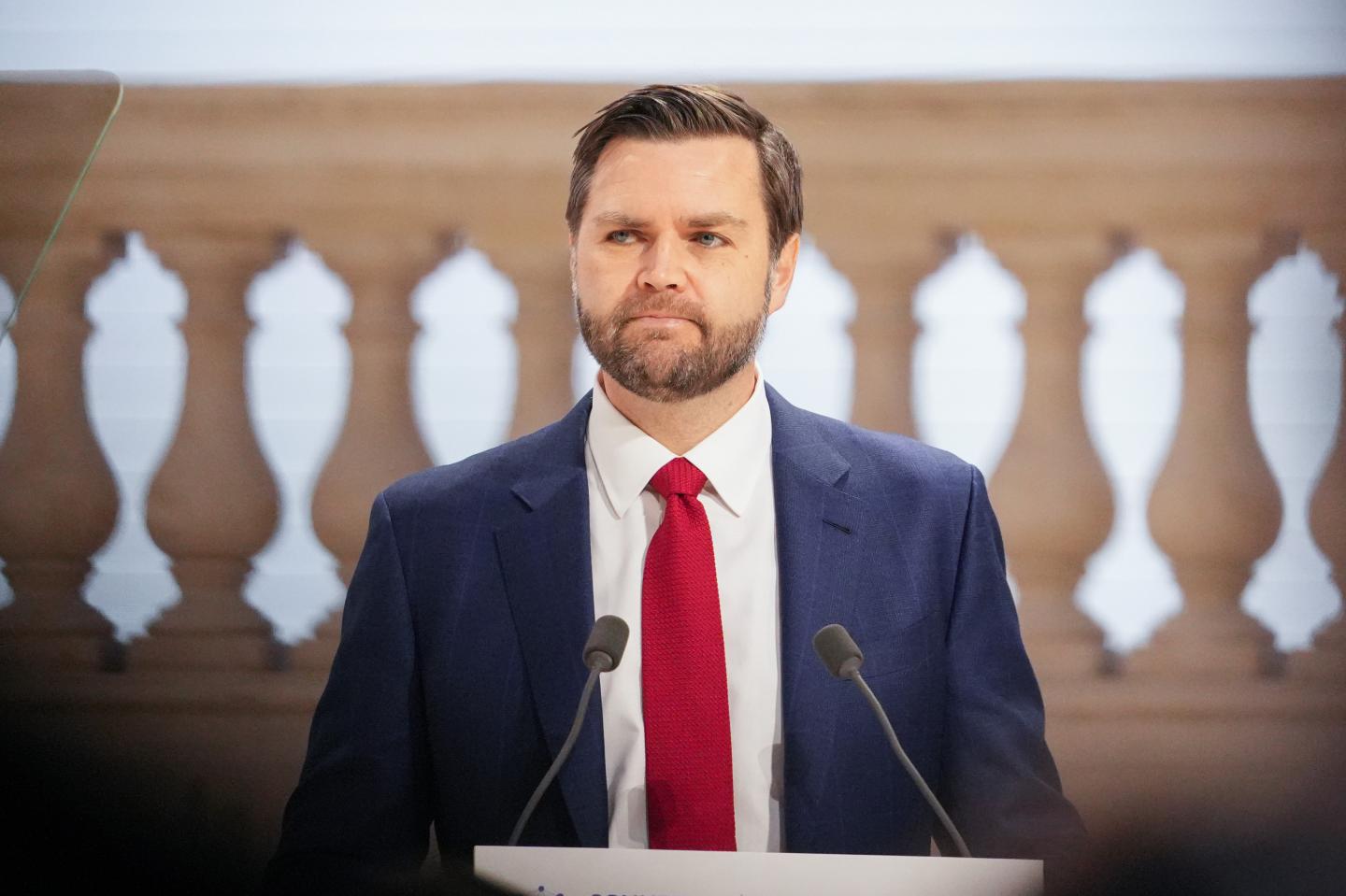 U.S. vice president JD Vance speaking at the AI Action Summit in Paris, France on Feb. 11, 2025.(Photo: Nathan Laine/Bloomberg/Getty Images)