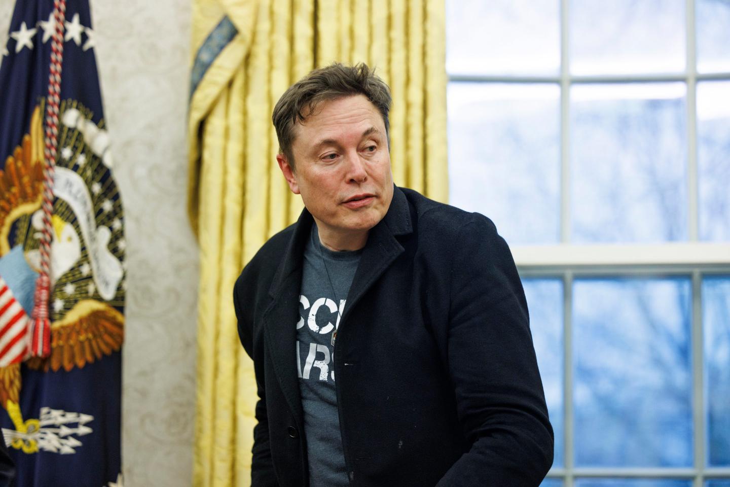 Elon Musk, chief executive officer of Tesla Inc., in the Oval Office of the White House in Washington, DC, US, on Tuesday, Feb. 11, 2025.