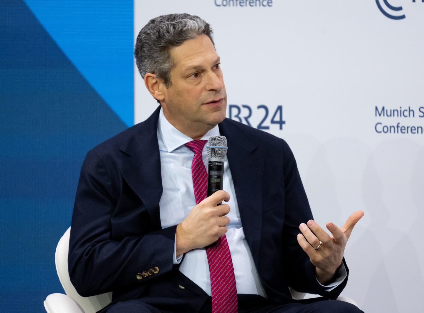 Joel Kaplan, Chief Global Affairs Officer at Meta, sits on the podium during the 61st Munich Security Conference (MSC)