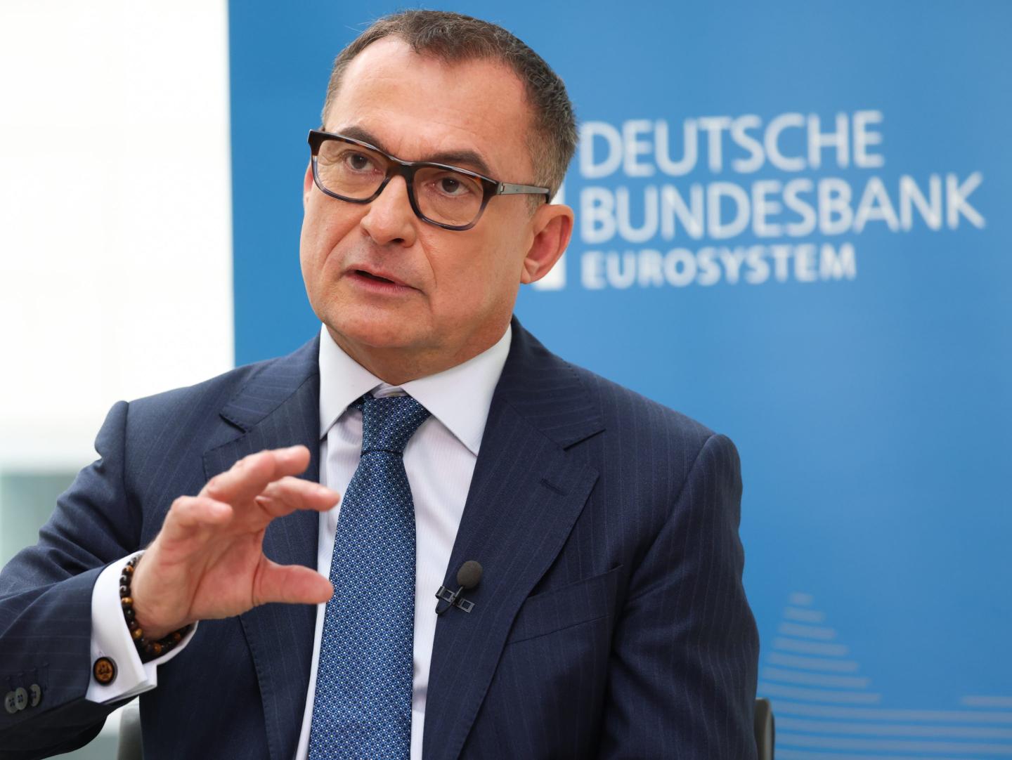Joachim Nagel, president of the Deutsche Bundesbank, during a Bloomberg Television interview following the presentation of the Bundesbank's 2024 Annual Report in Frankfurt, Germany, on Tuesday, Feb. 25, 2025. German parties should quickly form a new government after Sunday's election, to help prevent the economy failing to expand for a third straight year, according to Nagel.