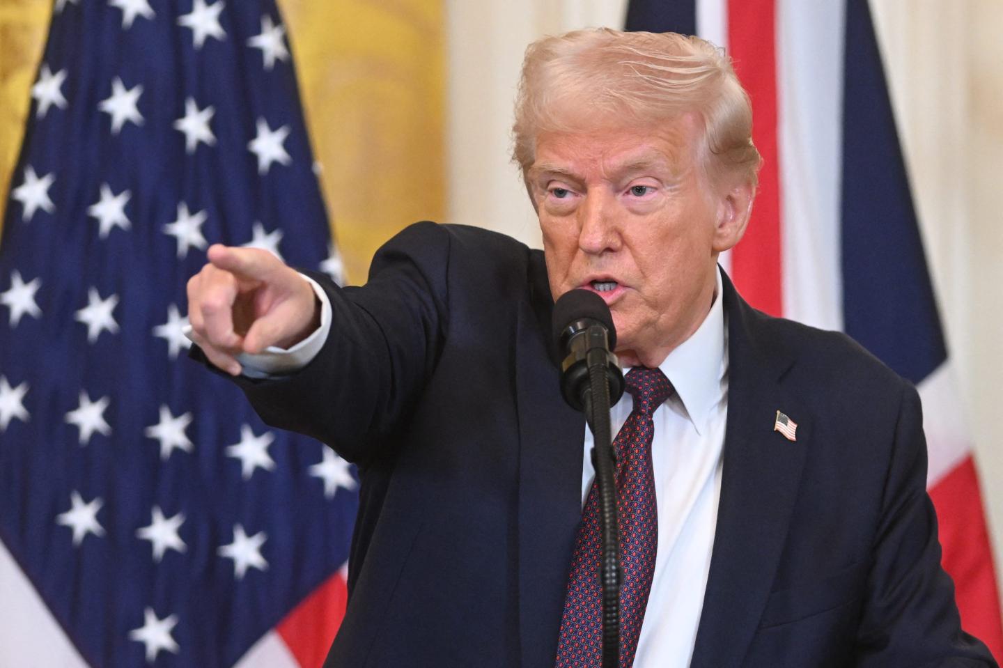 US President Donald Trump speaks during a press conference with British Prime Minister Keir Starmer in the East Room of the White House in Washington, DC, on February 27, 2025.