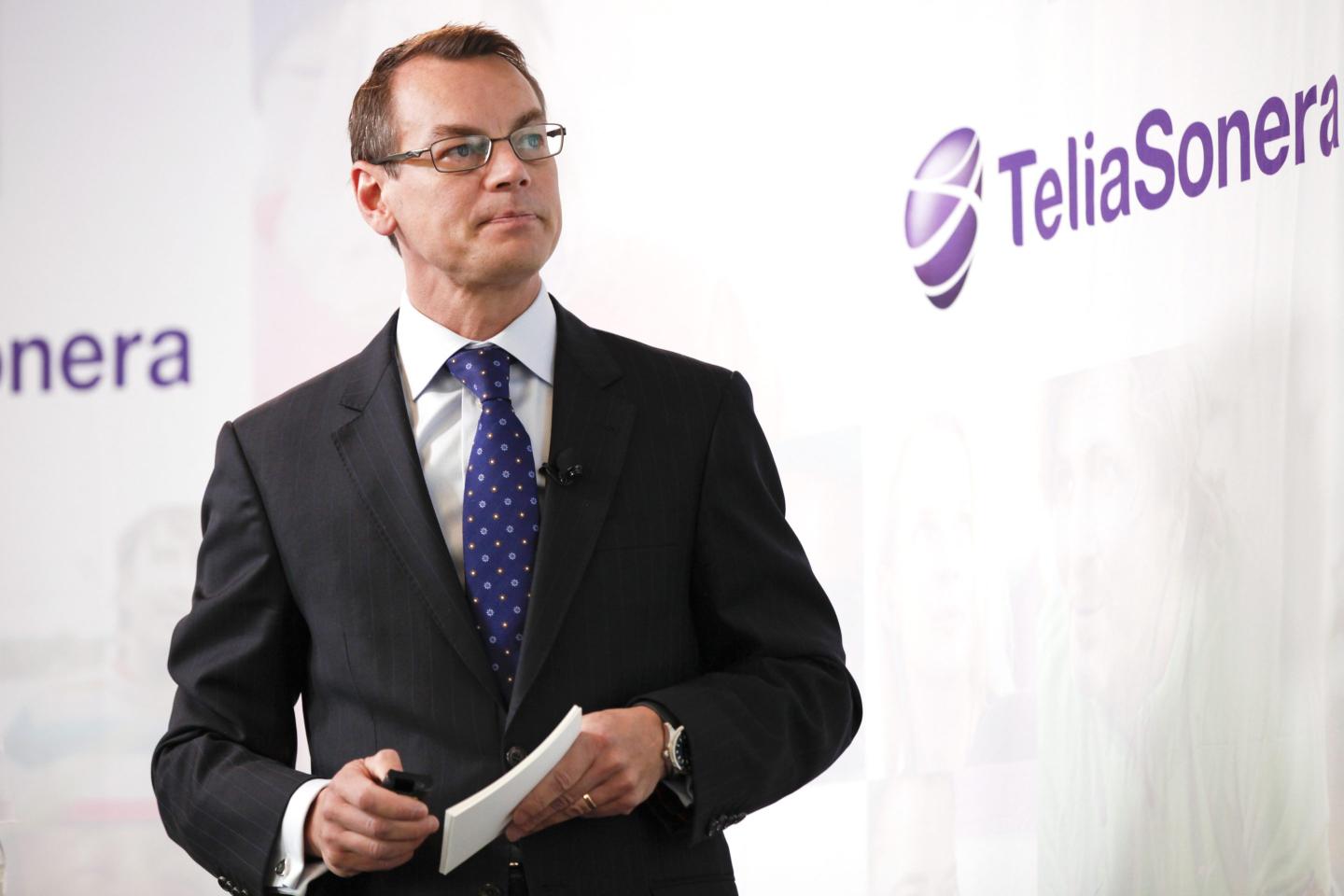 Christian Luiga, chief financial officer of TeliaSonera AB, speaks during a news conference to announce earnings at the company's headquarters in Stockholm, Sweden, on Thursday, Jan. 29, 2015.