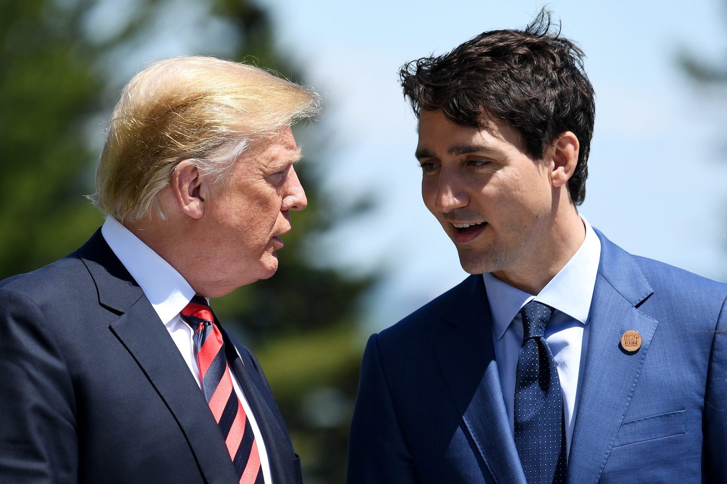 Donald Trump and Canadian Prime Minister of Canada Justin Trudeau during the G7 in 2018.