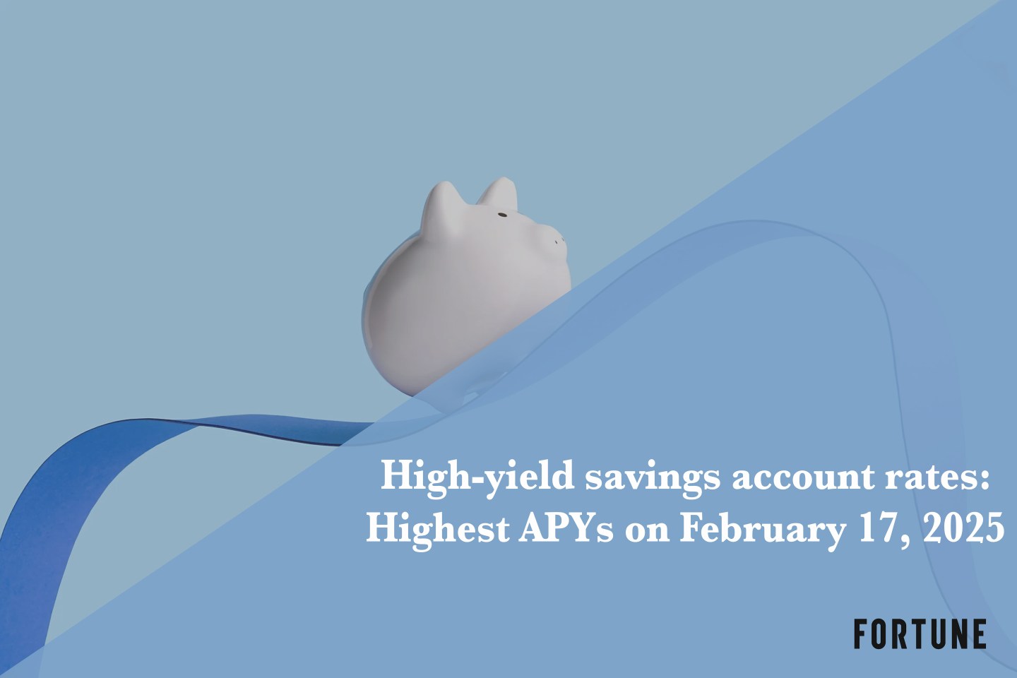 A piggy bank on a blue ribbon.