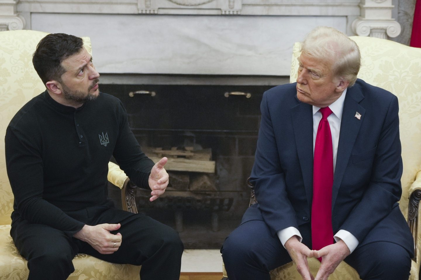 President Donald Trump, right, meets with Ukrainian President Volodymyr Zelenskyy in the Oval Office at the White House on Feb. 28.