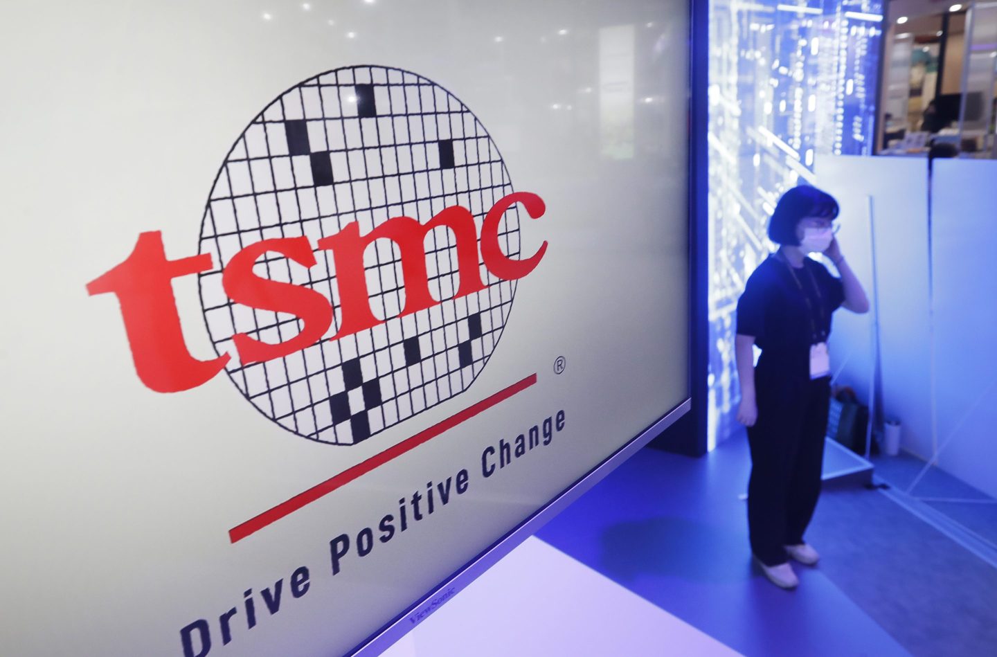 The TSMC logo during the Taiwan Innotech Expo at the World Trade Center in Taipei, Taiwan, Oct. 14, 2022.