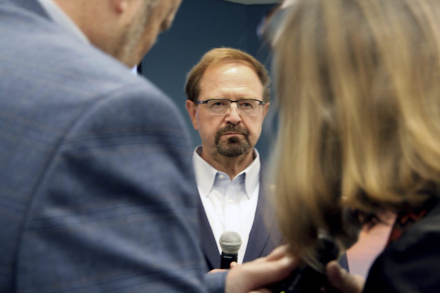 Rep. Chuck Edwards talks during a town hall in Asheville, N.C. on March 13, 2025. 