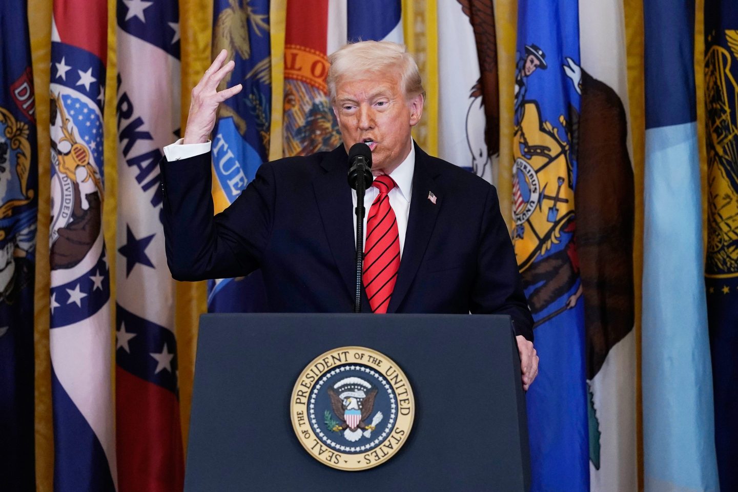 President Donald Trump speaks at an education event and executive order signing in the East Room of the White House on March 20.