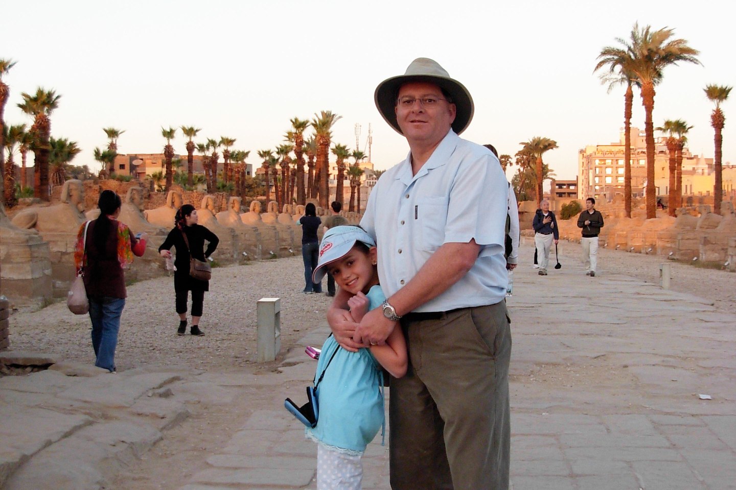 The writer as a child and her dad on a trip to Egypt