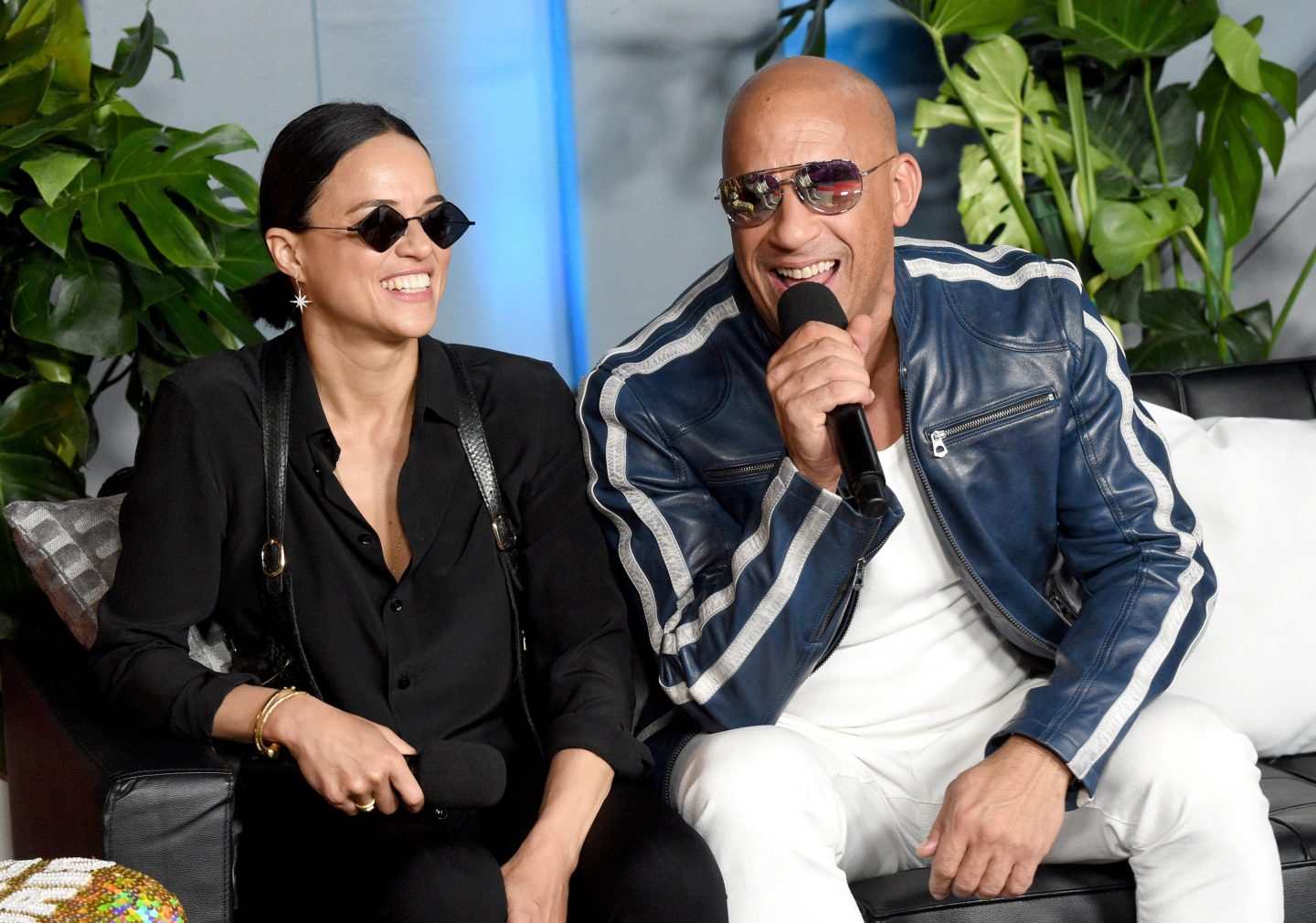 Michelle Rodriguez and Vin Diesel speak during Universal Pictures Presents The Road To F9 Concert and Trailer Drop on January 31, 2020 in Miami, Florida.