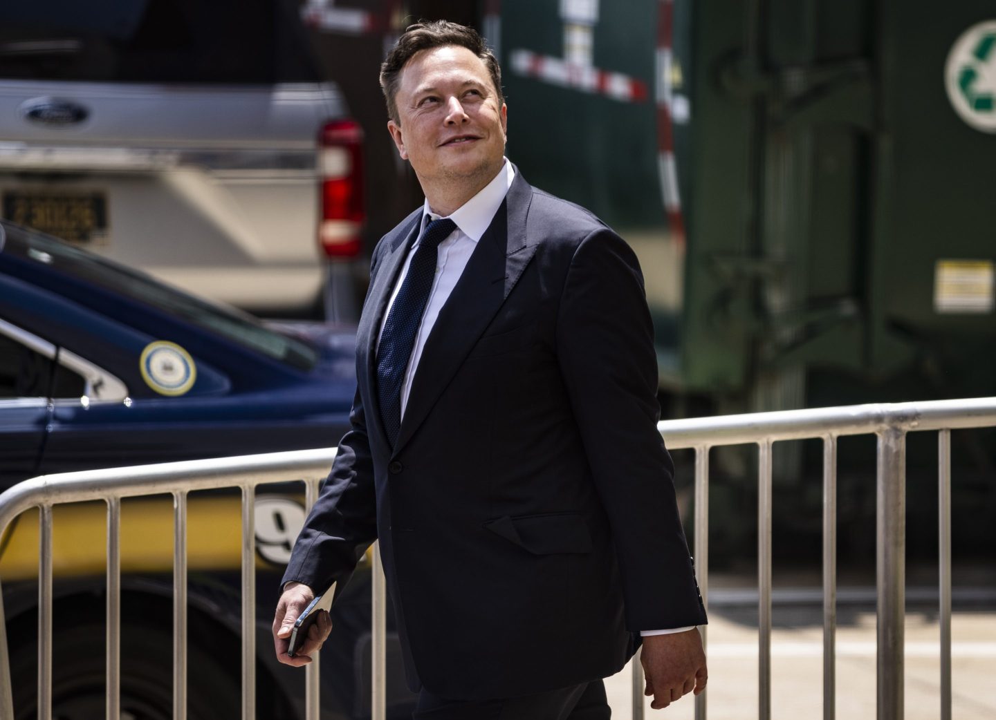 Elon Musk, chief executive officer of Tesla Inc., departs court during the SolarCity trial in Wilmington, Delaware