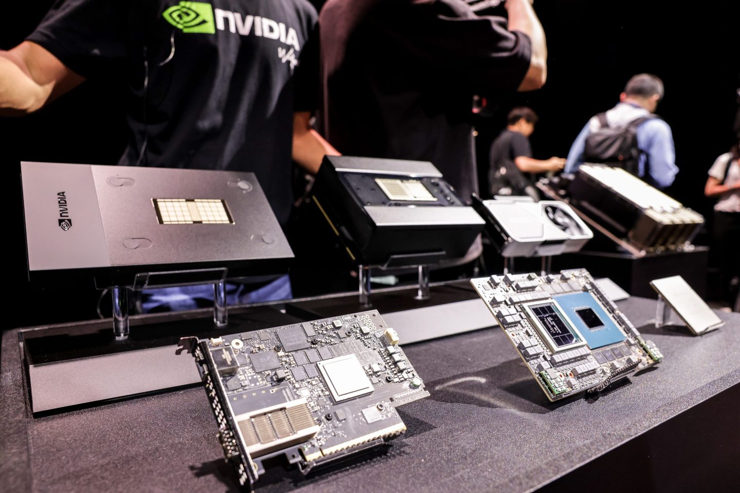 Nvidia chips on display during the Taipei Computex expo in Taipei on May 29, 2023.
