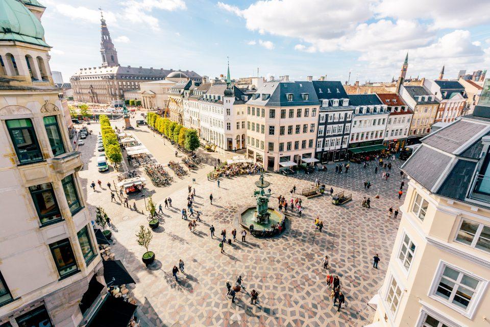 Aerial view of Stroget in Copenhagen, Denmark