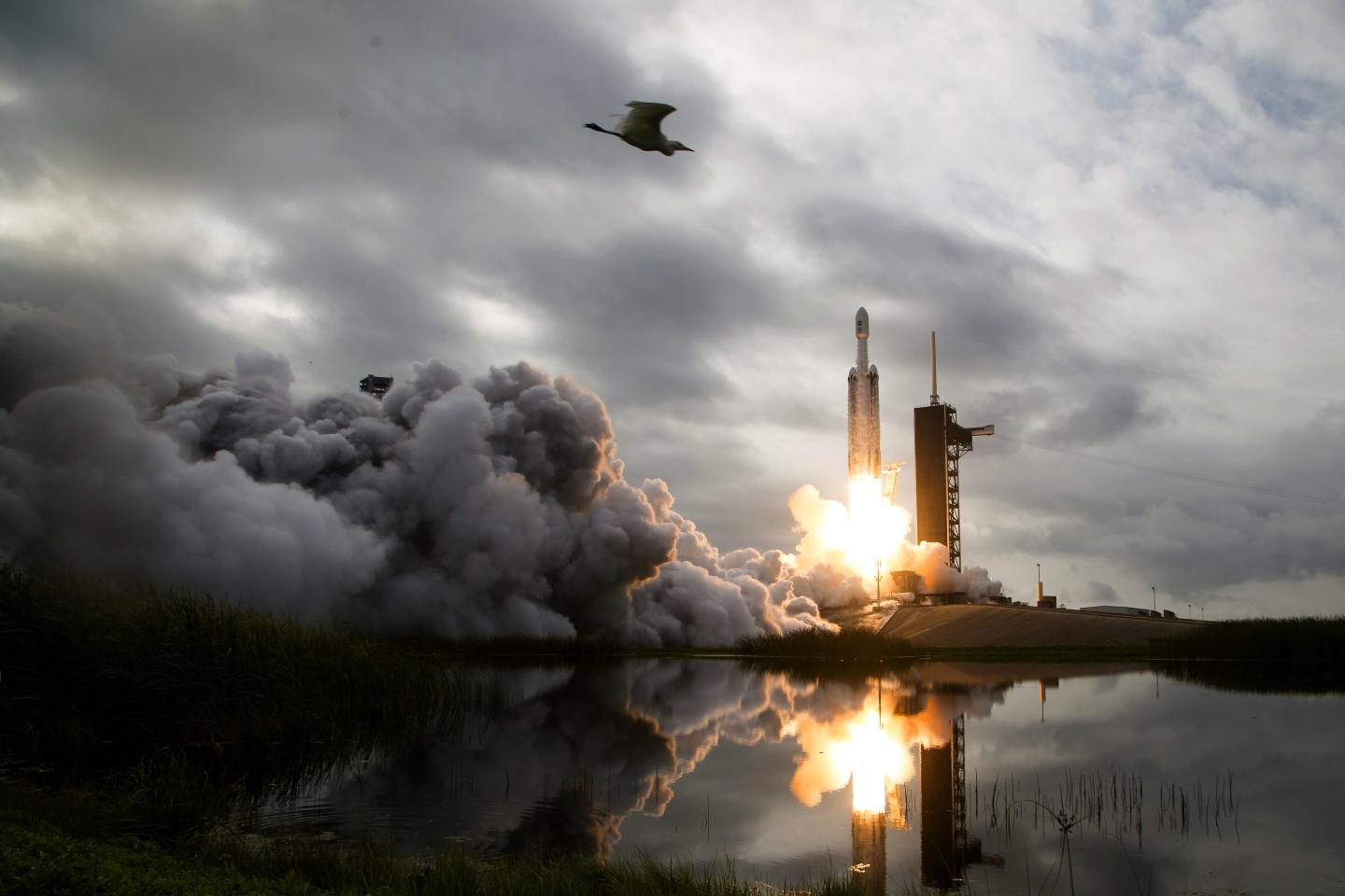 A SpaceX Falcon Heavy rocket with the Psyche spacecraft onboard is launched from Launch Complex 39A, October 13, 2023 at NASA's Kennedy Space Center in Cape Canaveral, Florida.