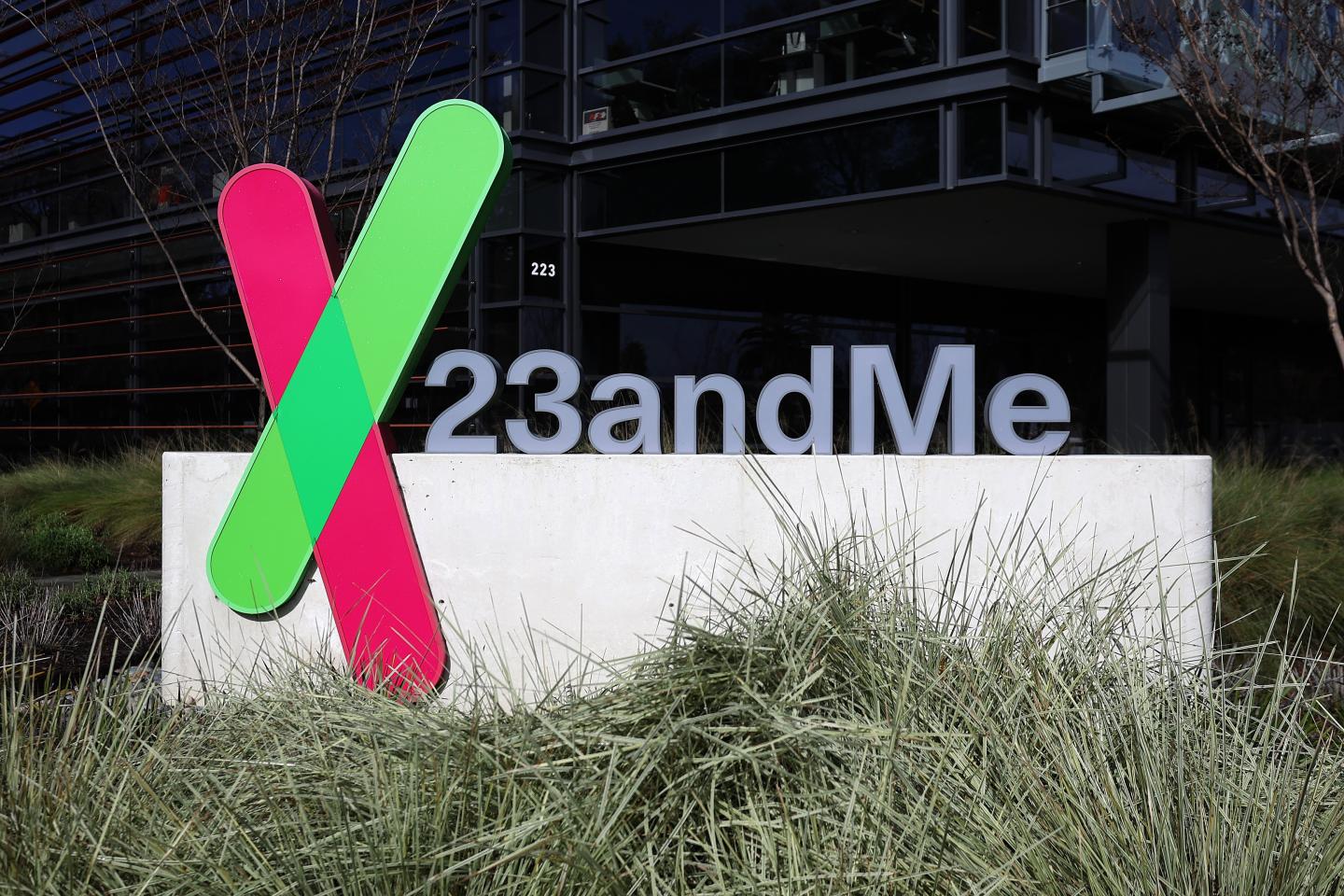 Picture of 23andMe logo outside its California headquarters.