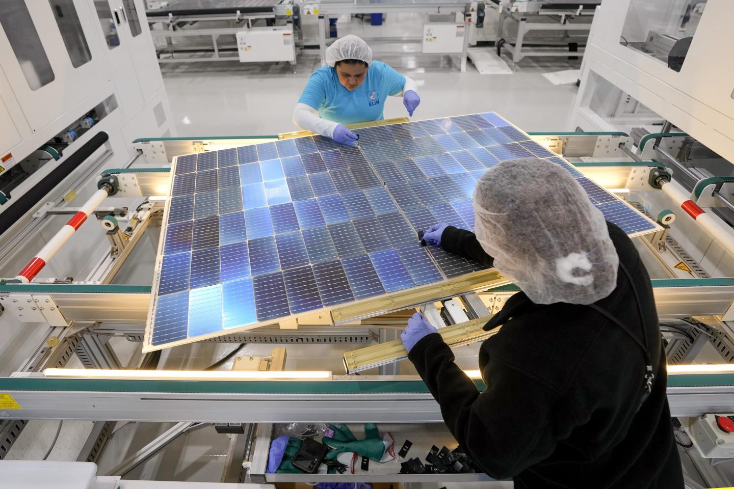 A solar panel manufacturing facility in Brookshire, Texas, in April 2024. 