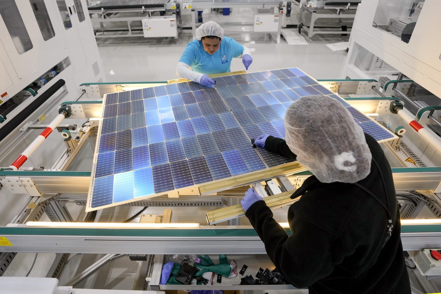 A solar panel manufacturing facility in Brookshire, Texas, in April 2024.