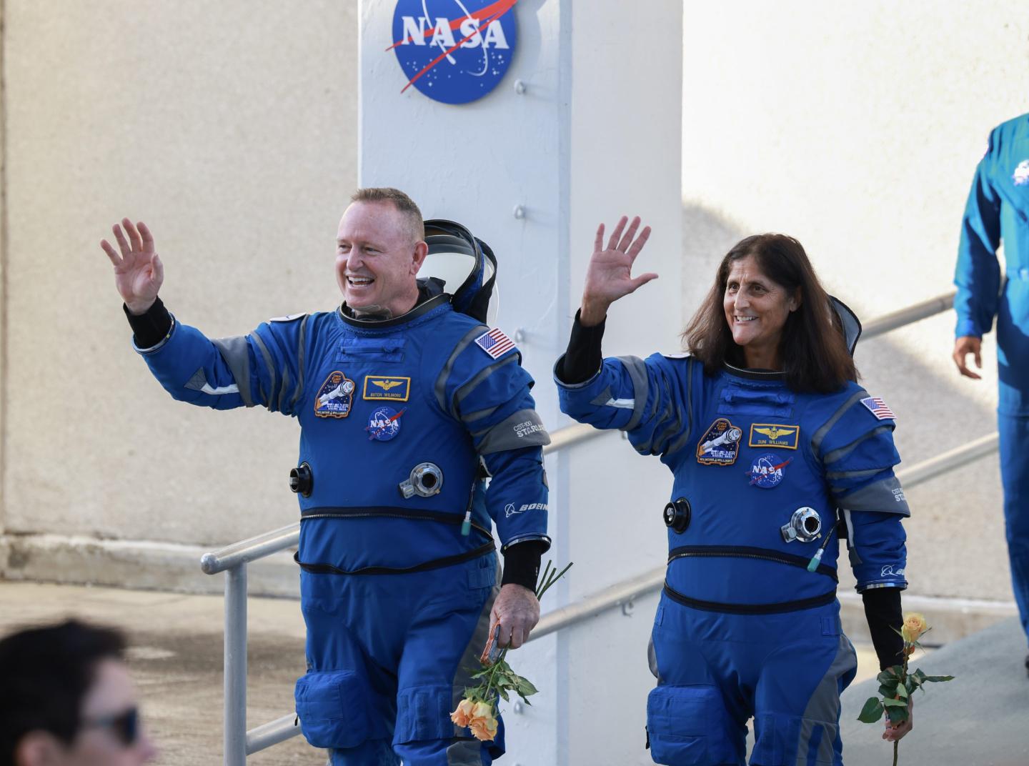 Butch Wilmore and Suni Williams before heading to Boeing's Starliner spacecraft on June 5, 2024.