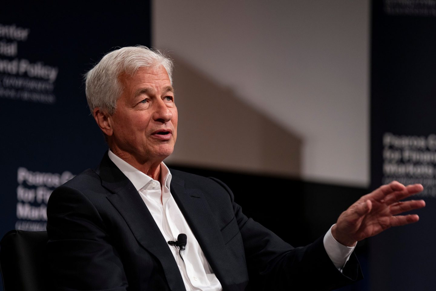 Jamie Dimon, CEO of JPMorgan Chase speaks during the 2024 Financial Markets Quality Conference at Georgetown University.
