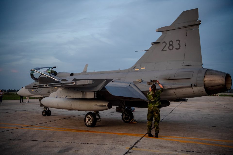 Swedish Air Force Gripen fighter jet built by Saab